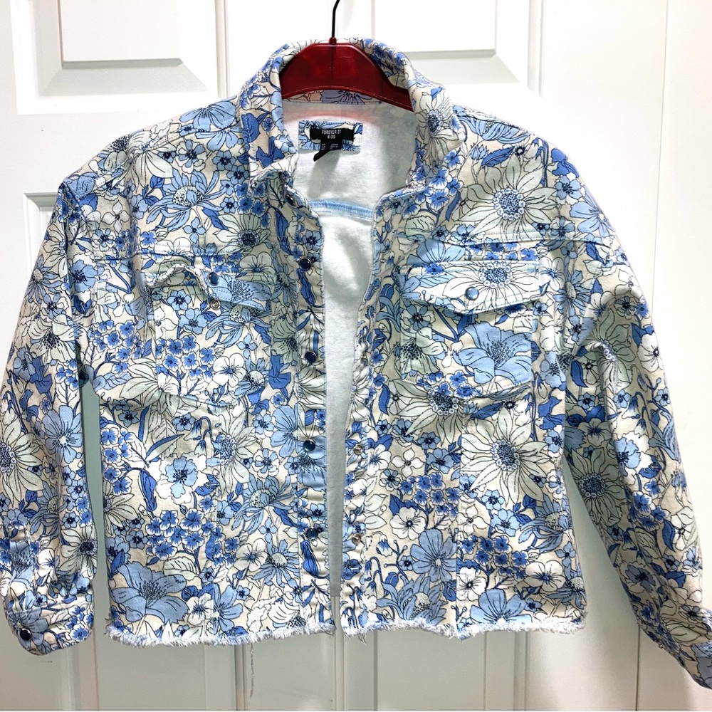Forever 21 Kids Floral Denim Jacket Girls Size 13/14